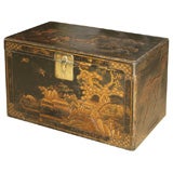 Antique Queen Anne period japanned chinoiserie coffer