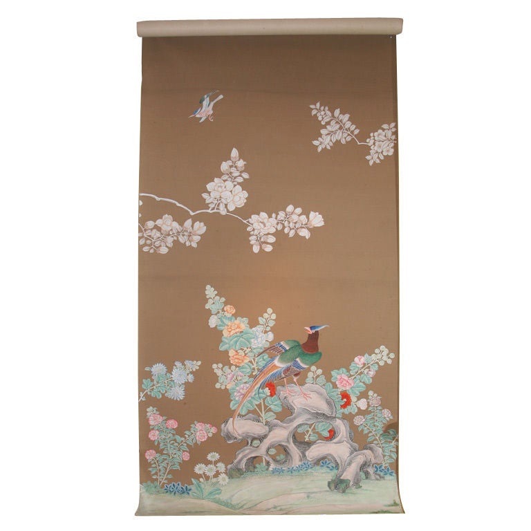 Set of Five Antique Chinese Polychrome Wallpaper Panels, Chinese, circa 1825 For Sale