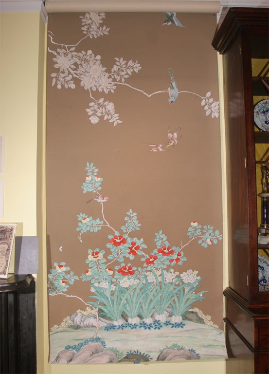 Chinese Export Set of Five Antique Chinese Polychrome Wallpaper Panels, Chinese, circa 1825 For Sale
