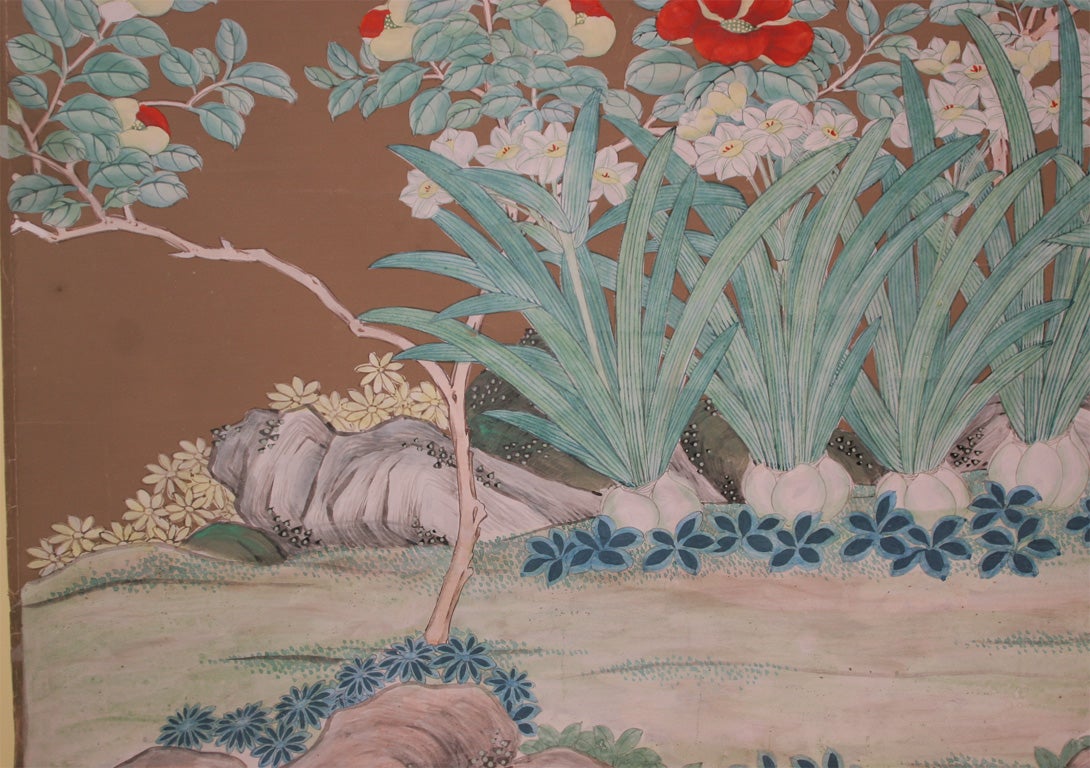 Set of Five Antique Chinese Polychrome Wallpaper Panels, Chinese, circa 1825 In Excellent Condition For Sale In New York, NY