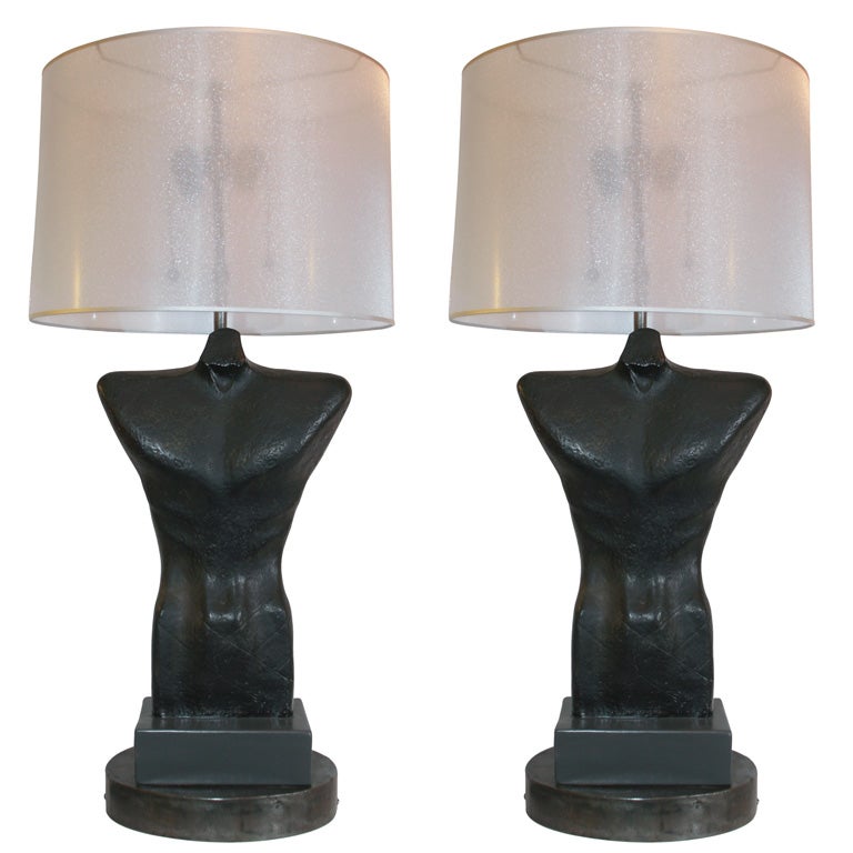 A Pair of Sculptural Modern Table Lamps signed Lux 1948 For Sale at 1stdibs