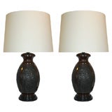Pair of Modernist Japanese Patinated Bronze Table Lamps
