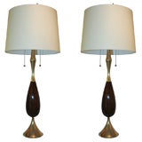 A Pair of Modernist  wood and brass Sculptural Table Lamps