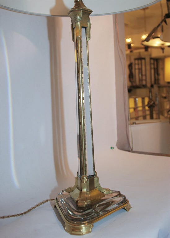 A French Art Deco crystal glass and brass table lamp.
New sockets and rewired
Shade not included