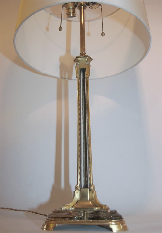 French  Table Lamp Art Deco glass crystal and brass France 1920's For Sale