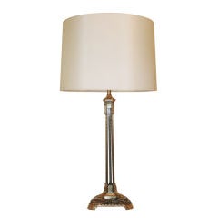French Art Deco Crystal Glass and Brass Table Lamp 1