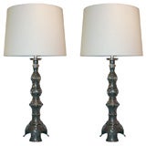 Antique A Pair of Asian Modern nickel bronze Table Lamps