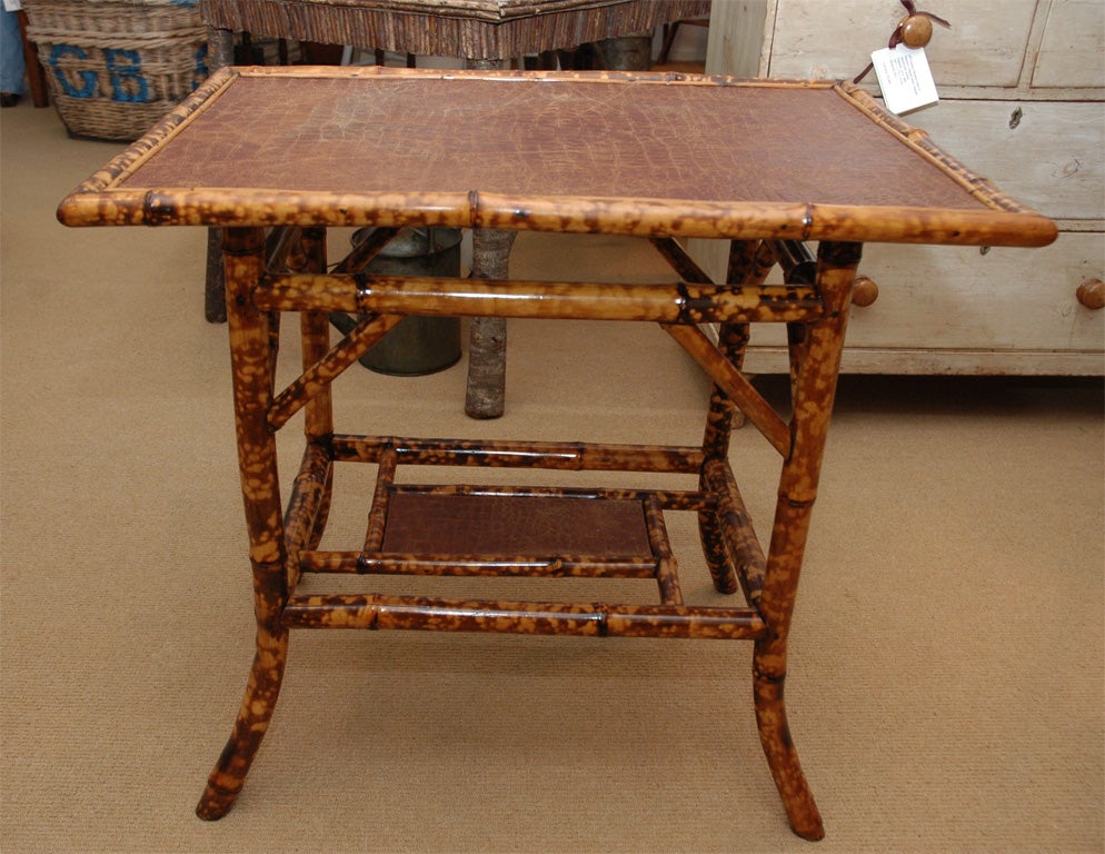 19th Century English Bamboo Side Table with Leather Top 1