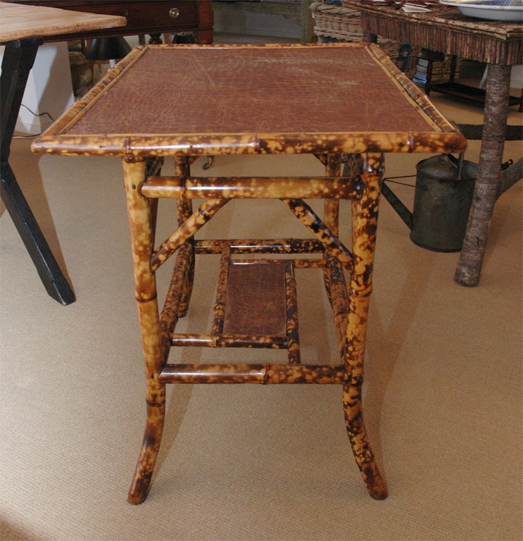 19th Century English Bamboo Side Table with Leather Top 2