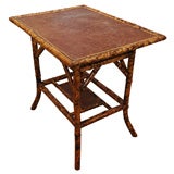 19th Century English Bamboo Side Table with Leather Top