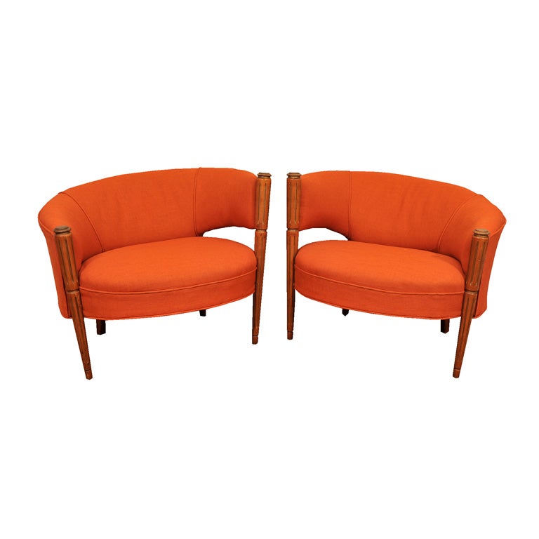 Pair of Mid -Century Upholstered Armhairs