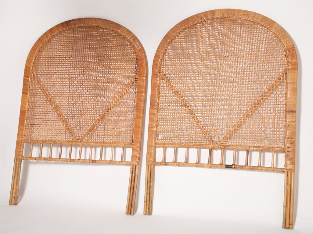 Pair of vintage rattan, reed, and caning twin headboards. ***Contact/Shipping Information: AOL (American Online) users may experience difficulties sending emails to us or receiving emails from us. If you have made an inquiry to us and have not