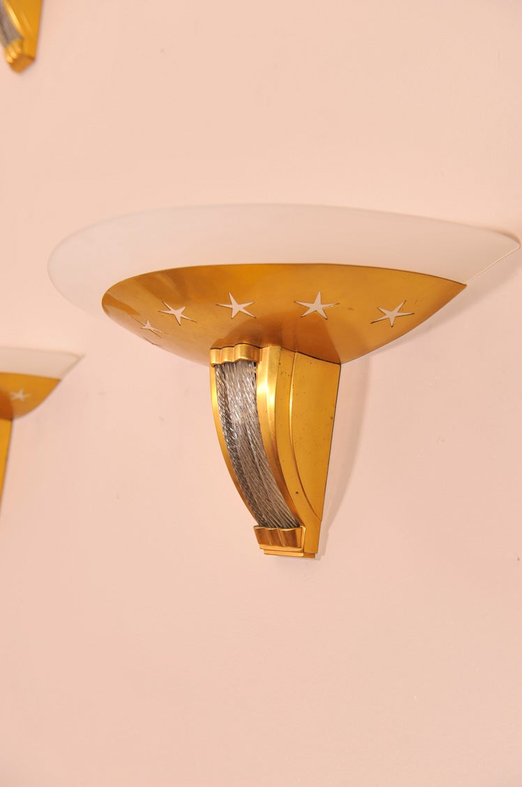 Mid-20th Century Pair of Art Deco Wall Sconces by Jules Leleu For Sale