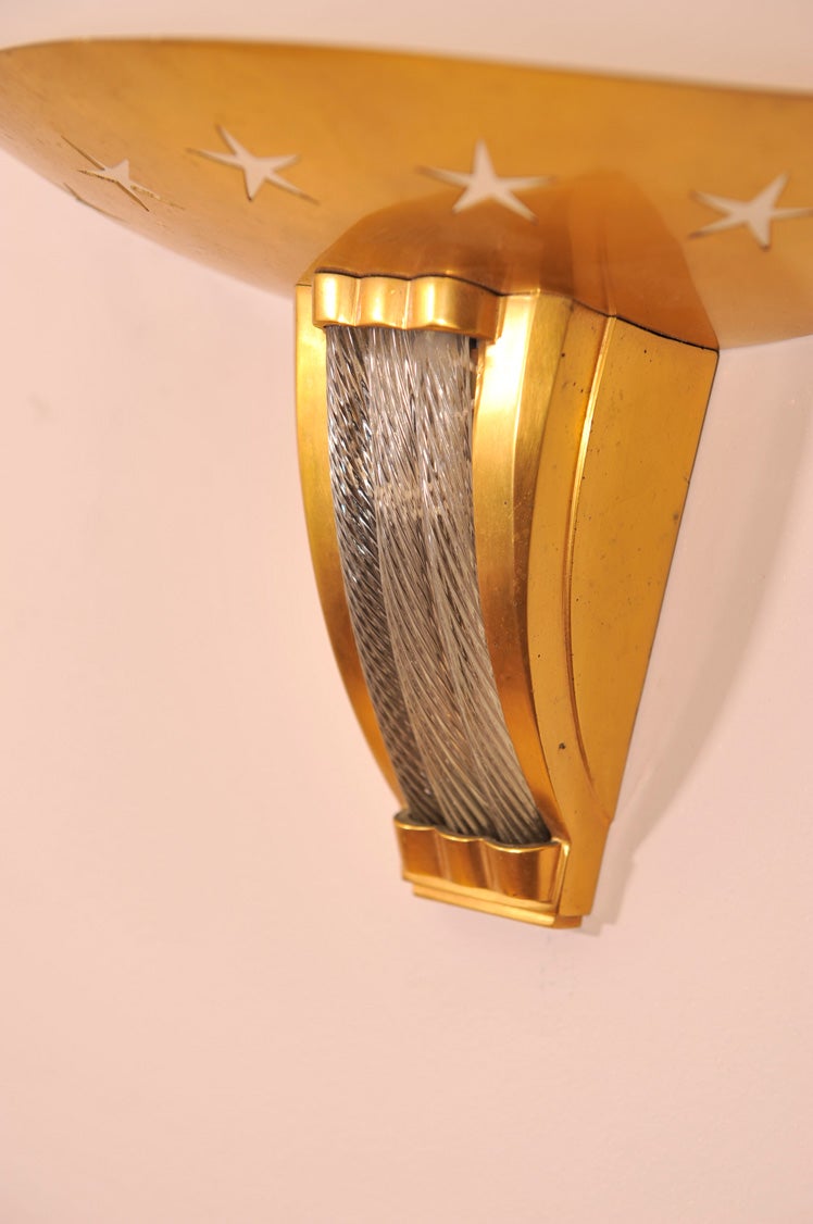 Brass Pair of Art Deco Wall Sconces by Jules Leleu For Sale