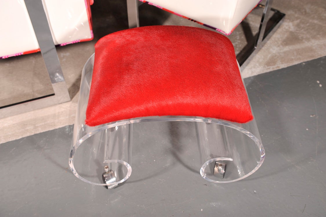 Lucite Scroll Rolling Seat or Stool For Sale 2