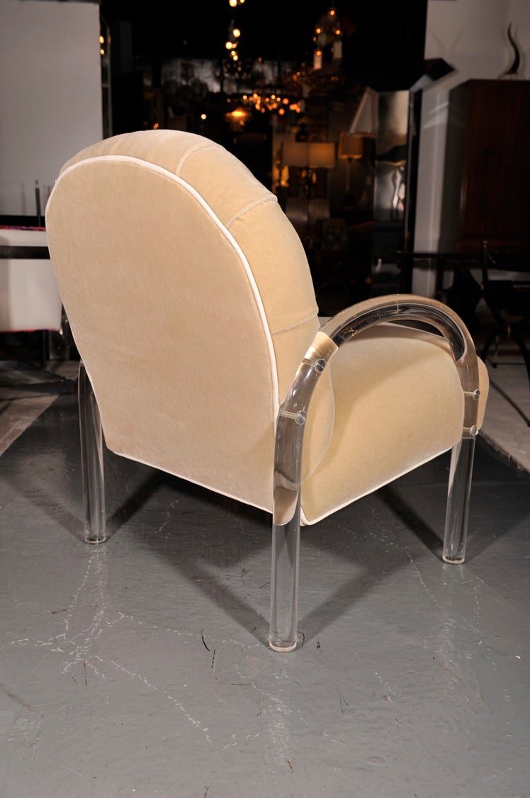 A pair of lucite and mohair arm chairs by Pace Collection For Sale 1