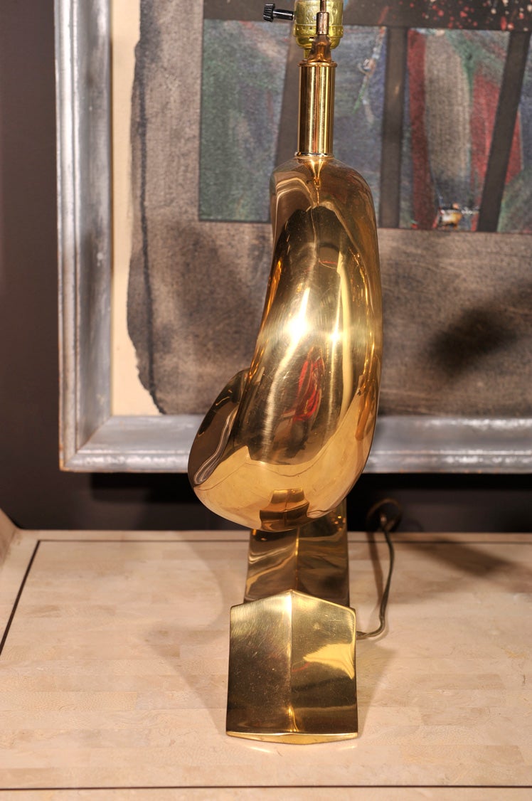 Brass Mid century brass wave table lamps, pair after Pierre Cardin logo For Sale