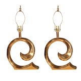 Mid century brass wave table lamps, pair after Pierre Cardin logo 8