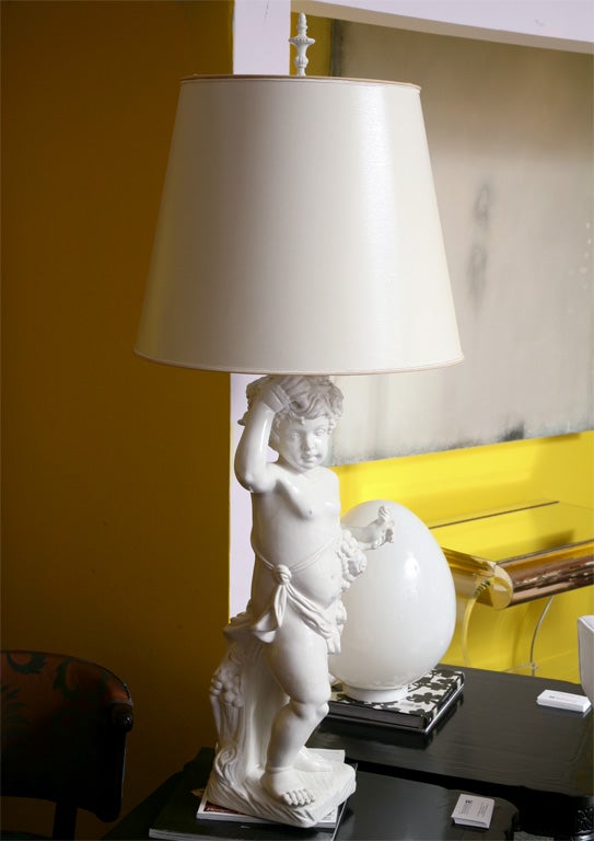 Saturday sale  it is a boy...Hollywood Glam Style, Italian Ceramic Putti Lamp