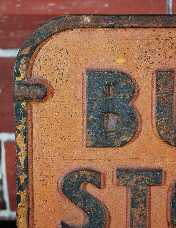 American Vintage Cast Iron Bus Stop Sign Double Sided