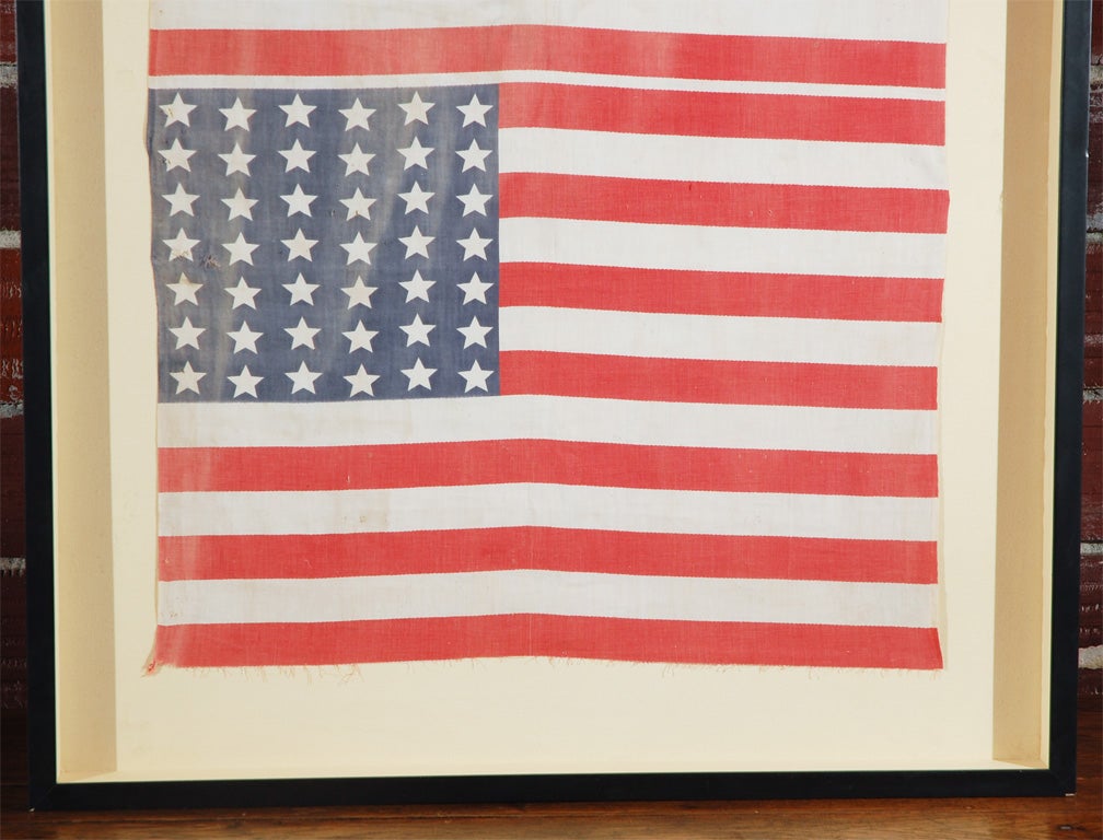 Graphic double uncut American printed cotton flag.  A bold and patriotic wall hanging.