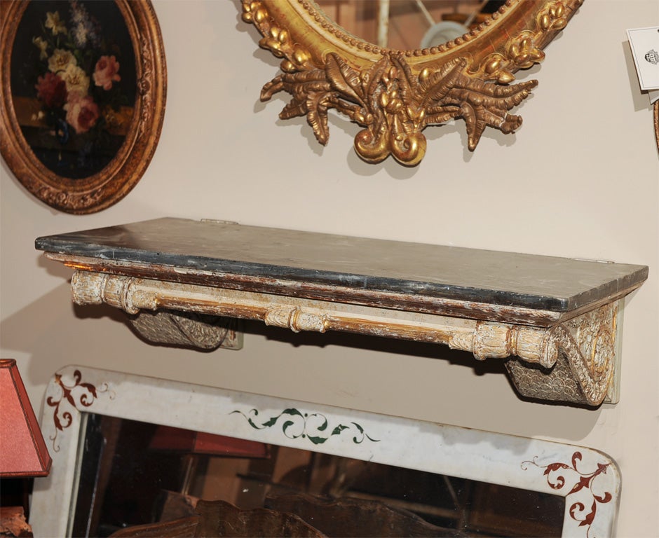 Carved Paint and Parcel Gilt Wall Mounted Console