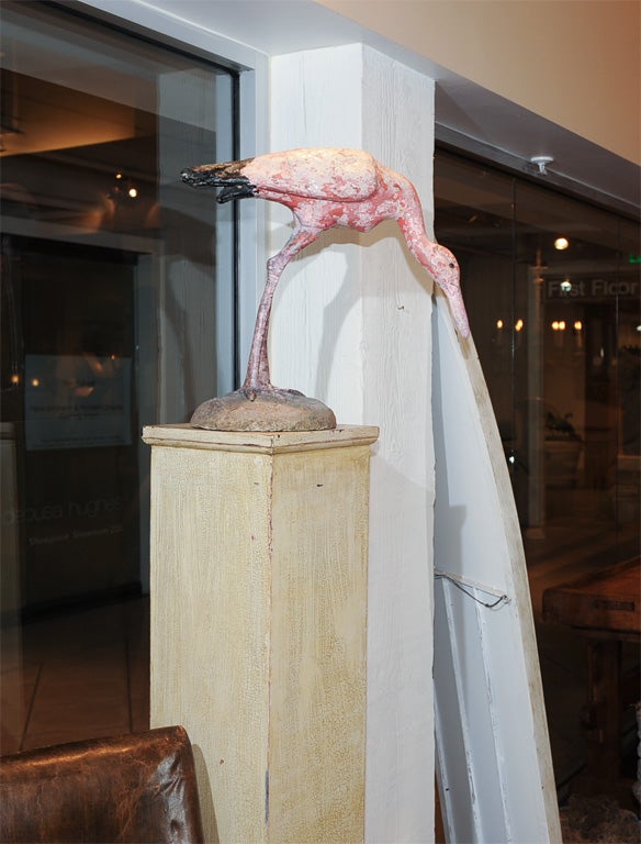 Whimsical Cast Painted Pink Flamingo Statue; English circa 1950; wonderful patina