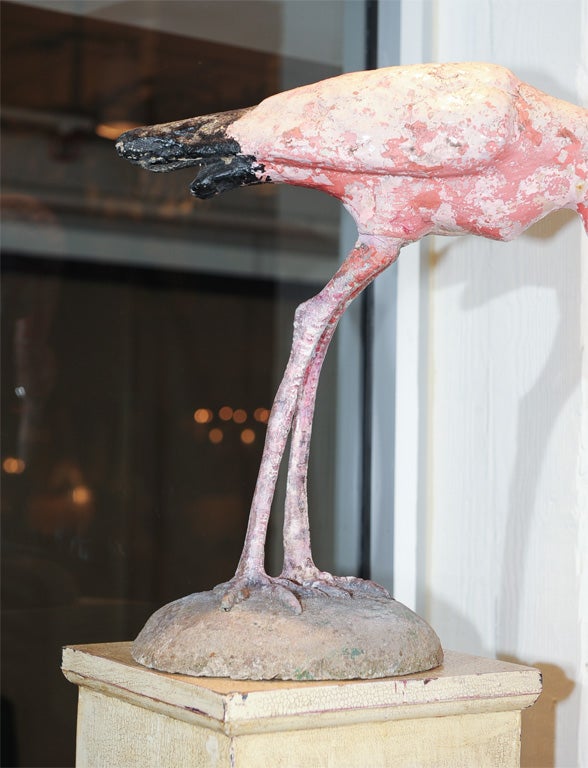 English Whimsical Cast Painted Pink Flamingo Statue