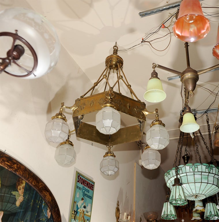 American Six Arm Arts and Crafts Chandelier at 1stDibs