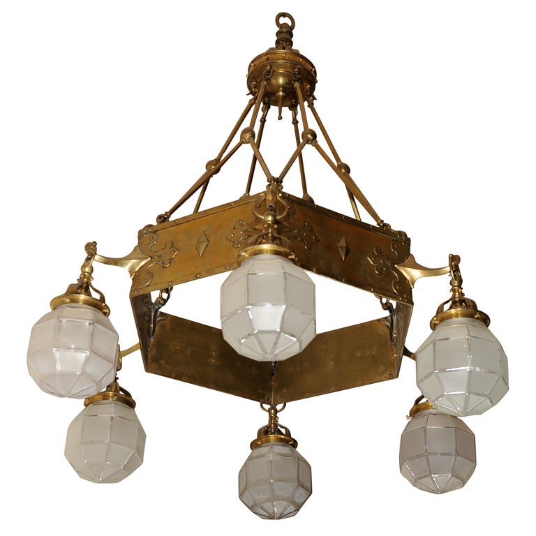 American Six Arm Arts and Crafts Chandelier at 1stdibs