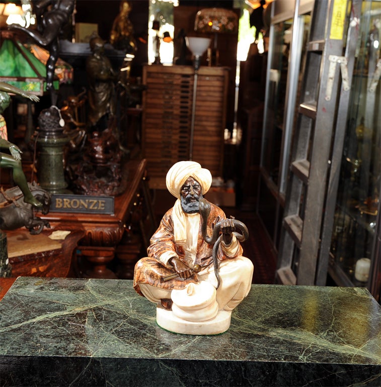 Bronze and Alabaster Arab Man with Snake