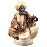 Bronze and Alabaster Arab Man with Snake
