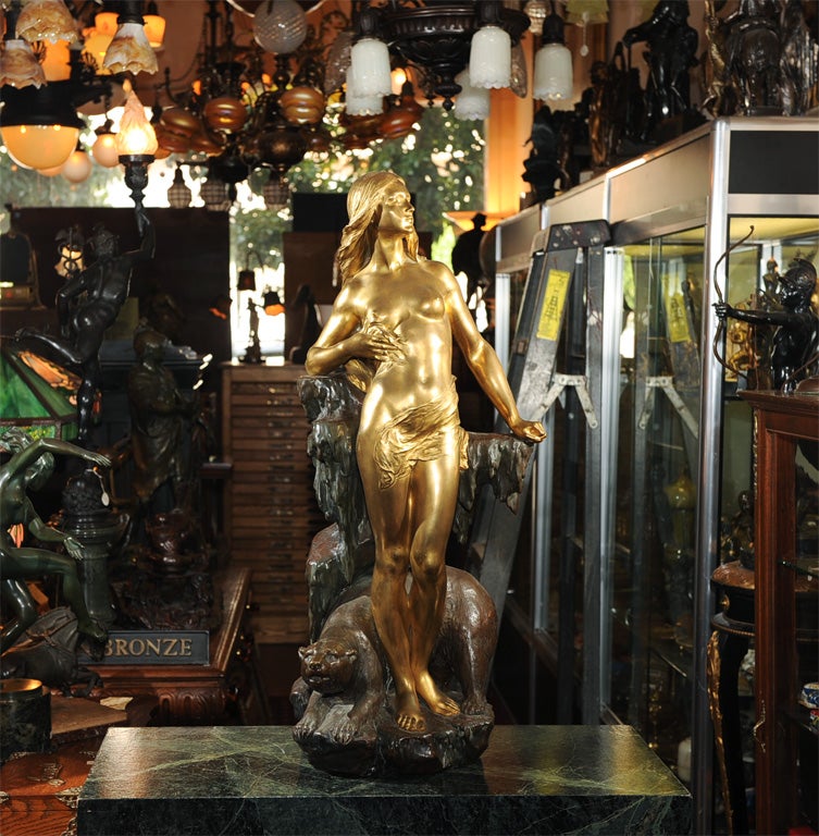 Nude Maiden with Bear Bronze