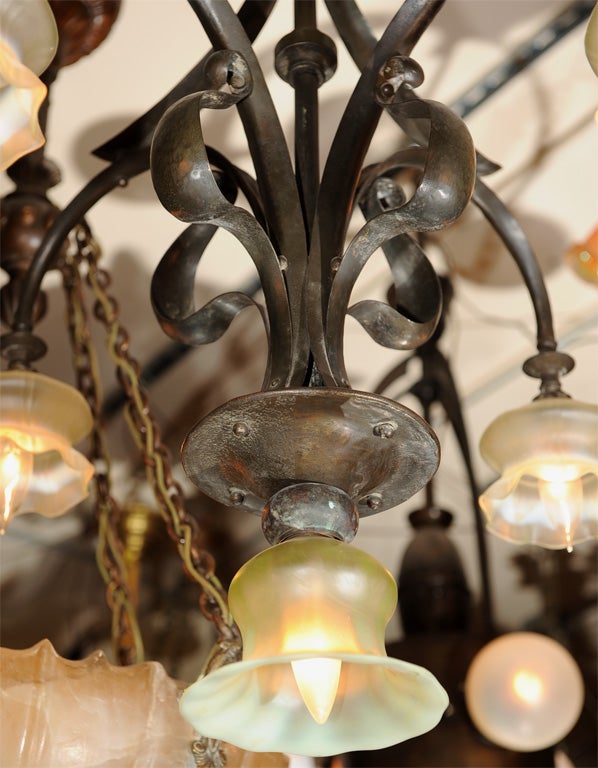 Continental Art Nouveau Five Arm Chandelier In Excellent Condition In Petaluma, CA