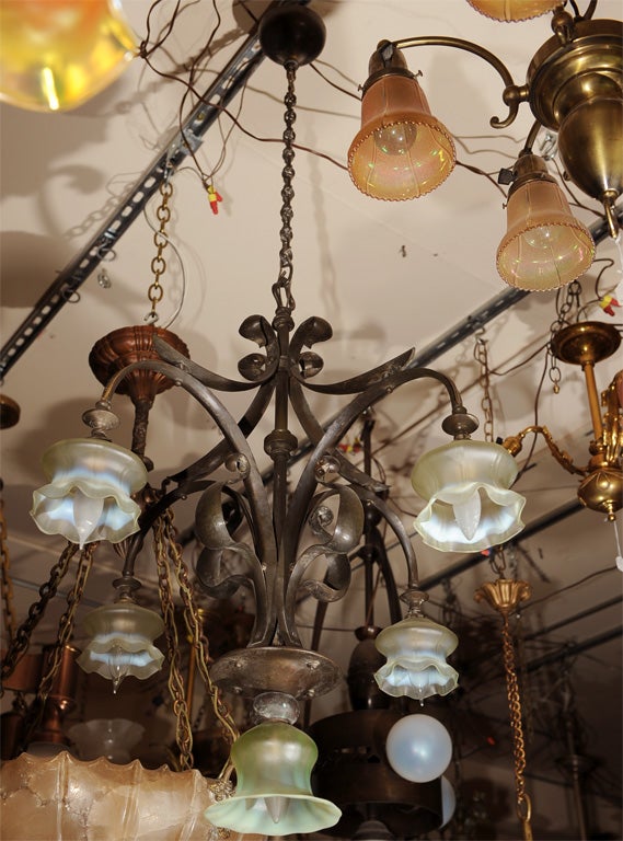 20th Century Continental Art Nouveau Five Arm Chandelier