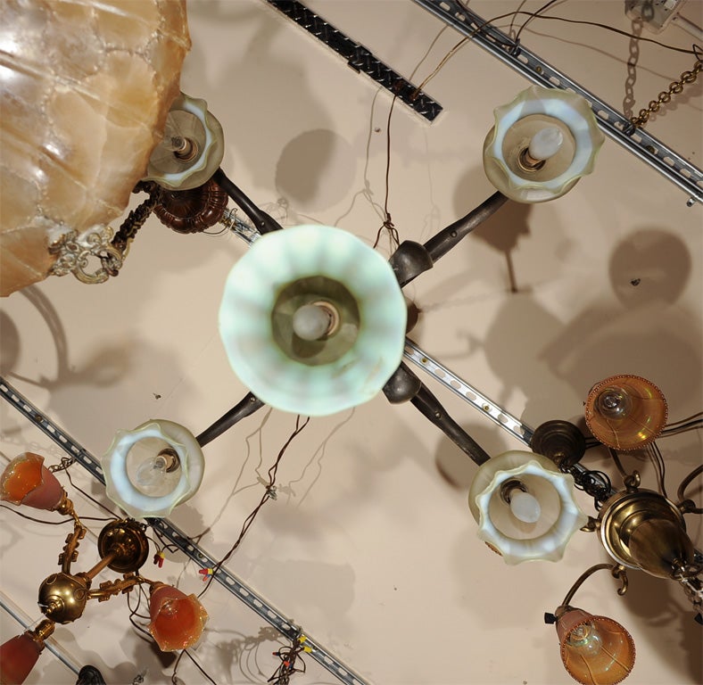 Continental Art Nouveau Five Arm Chandelier 5