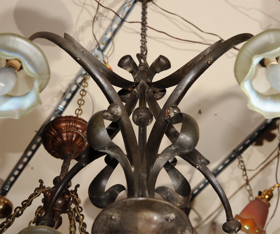 Continental Art Nouveau Five Arm Chandelier 6