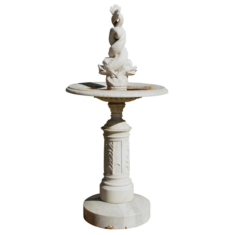 Stunning Tall 19th Century Italian Tazza Marble Fountain with Entwined Dolphins For Sale