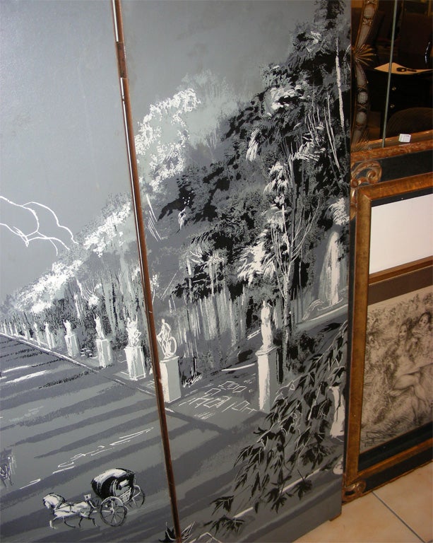 1940s Four-Panel Screen with Cityscape For Sale 2