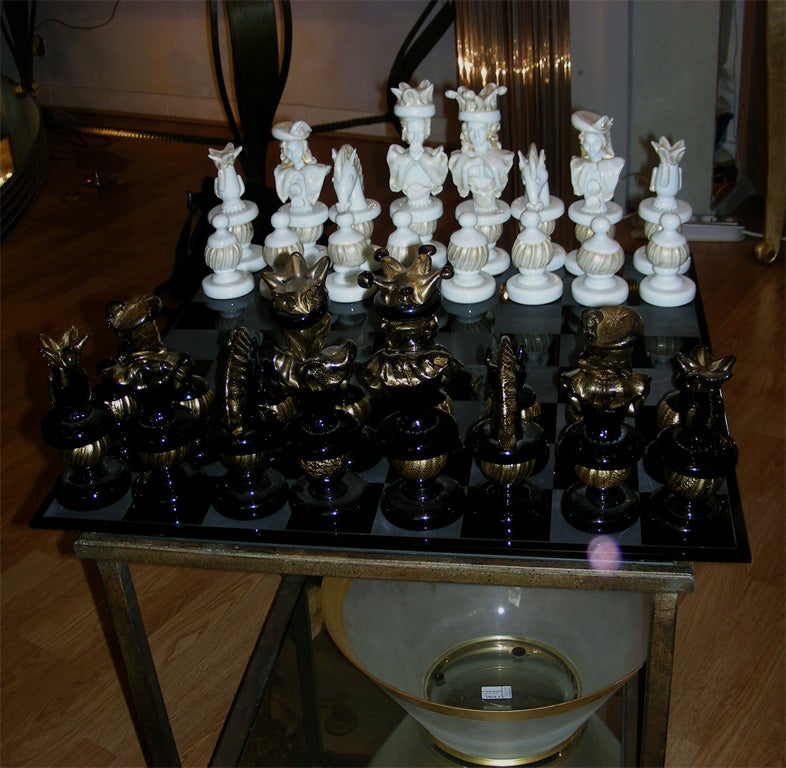 Italian 1980's Murano Glass Chess Game Set