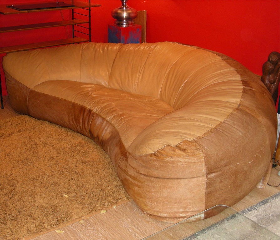 1970s sofa in leather and foal hide.