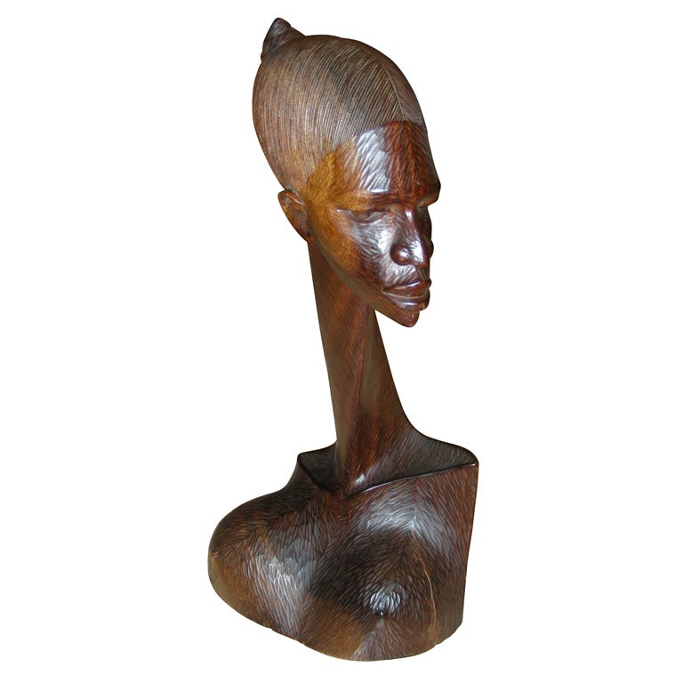 1930s Sculpted Ebony Bust of an African Woman For Sale