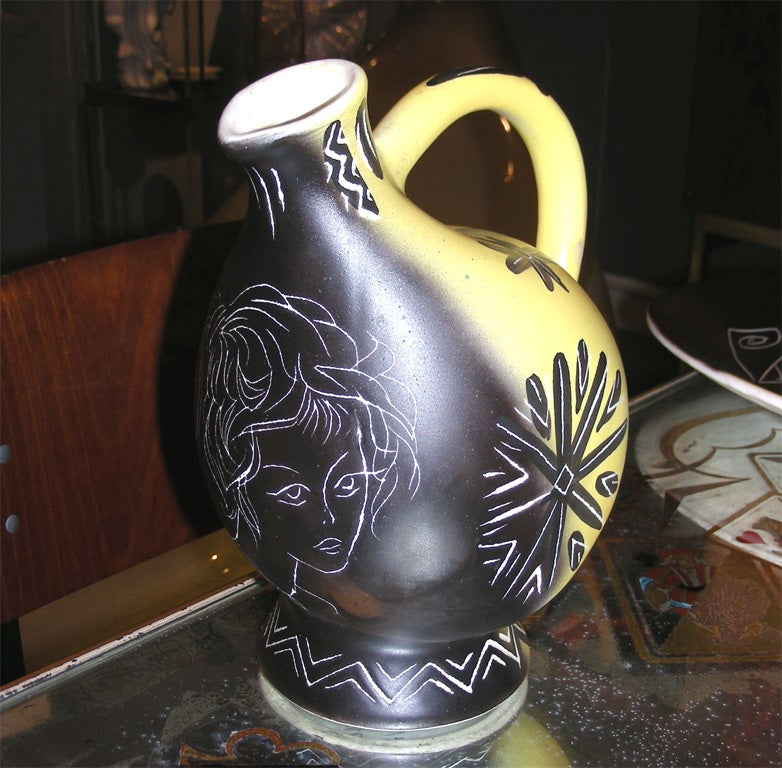 1950s Series of 4 Pieces of Vallauris Ceramic by Hélène Ugo For Sale 1