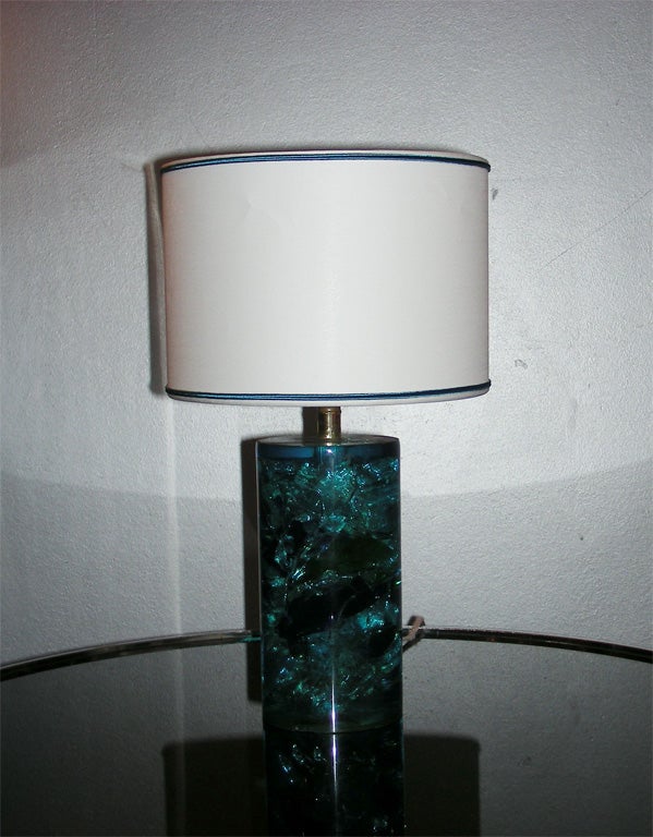 Small 1970s lamp in blue resin.