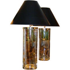 Pair of Tall Glass Cylinder Lamps