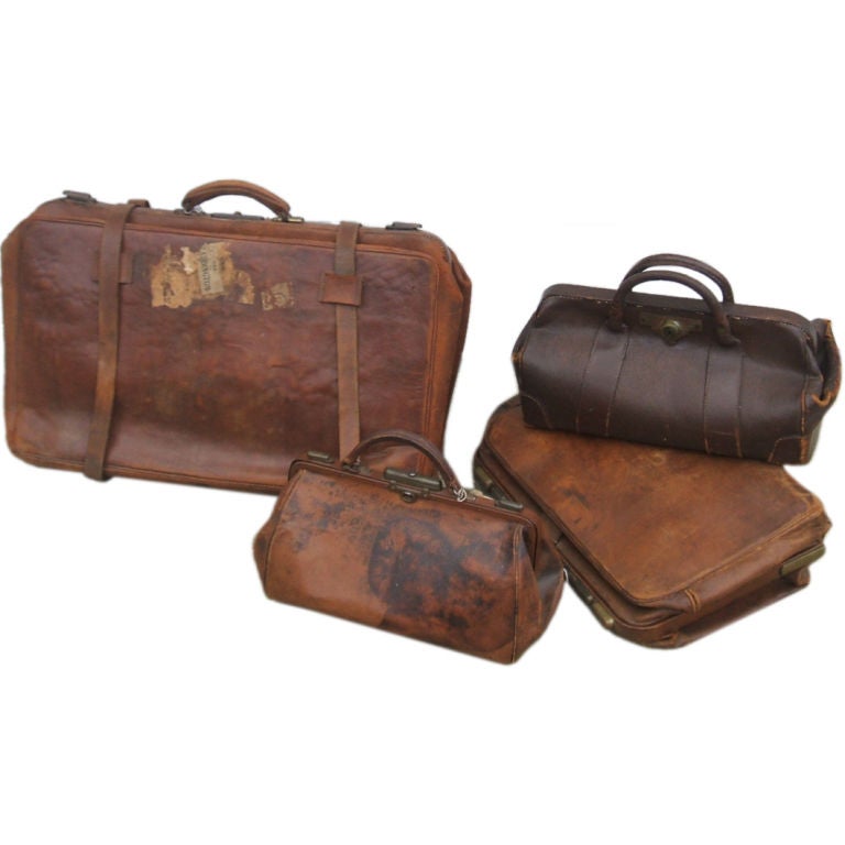 Vintage leather travel bags at 1stDibs