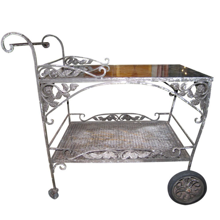 Unusual Cast Aluminum Tea Cart For Sale