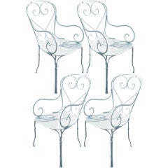 Antique Set of 4 French Iron Arm Chairs