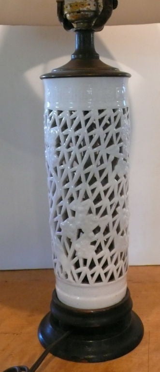 20th Century Reticulated Porcelain Chinese Lamp
