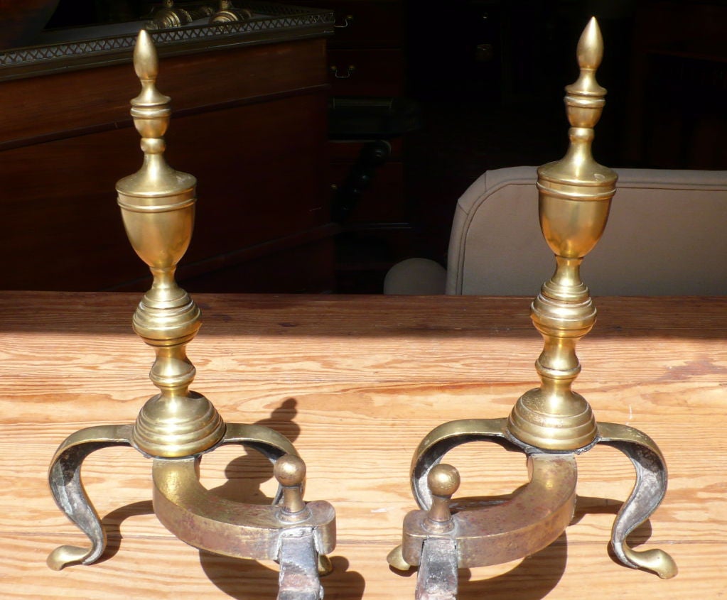 19th Century Pair of Brass Andirons